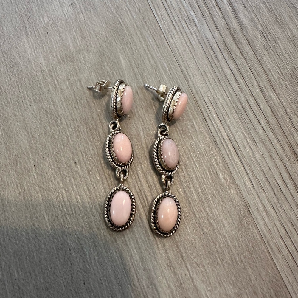 Pink 3-Stone Drop Earrings